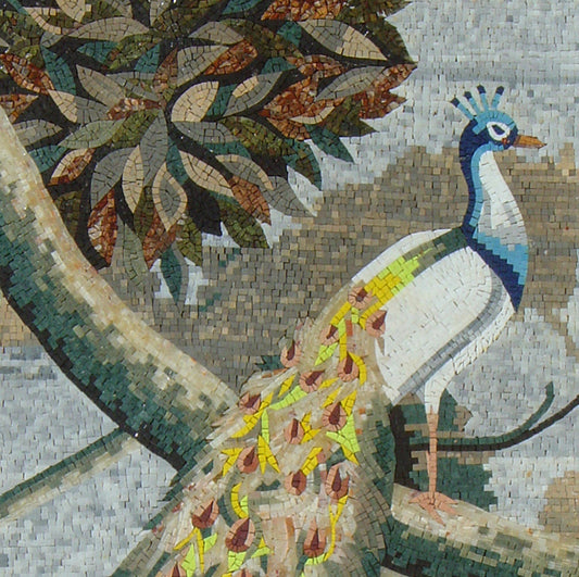 Handmade Peacock Marble Mosaic Tile Art: Wall Decor (52" x 26")