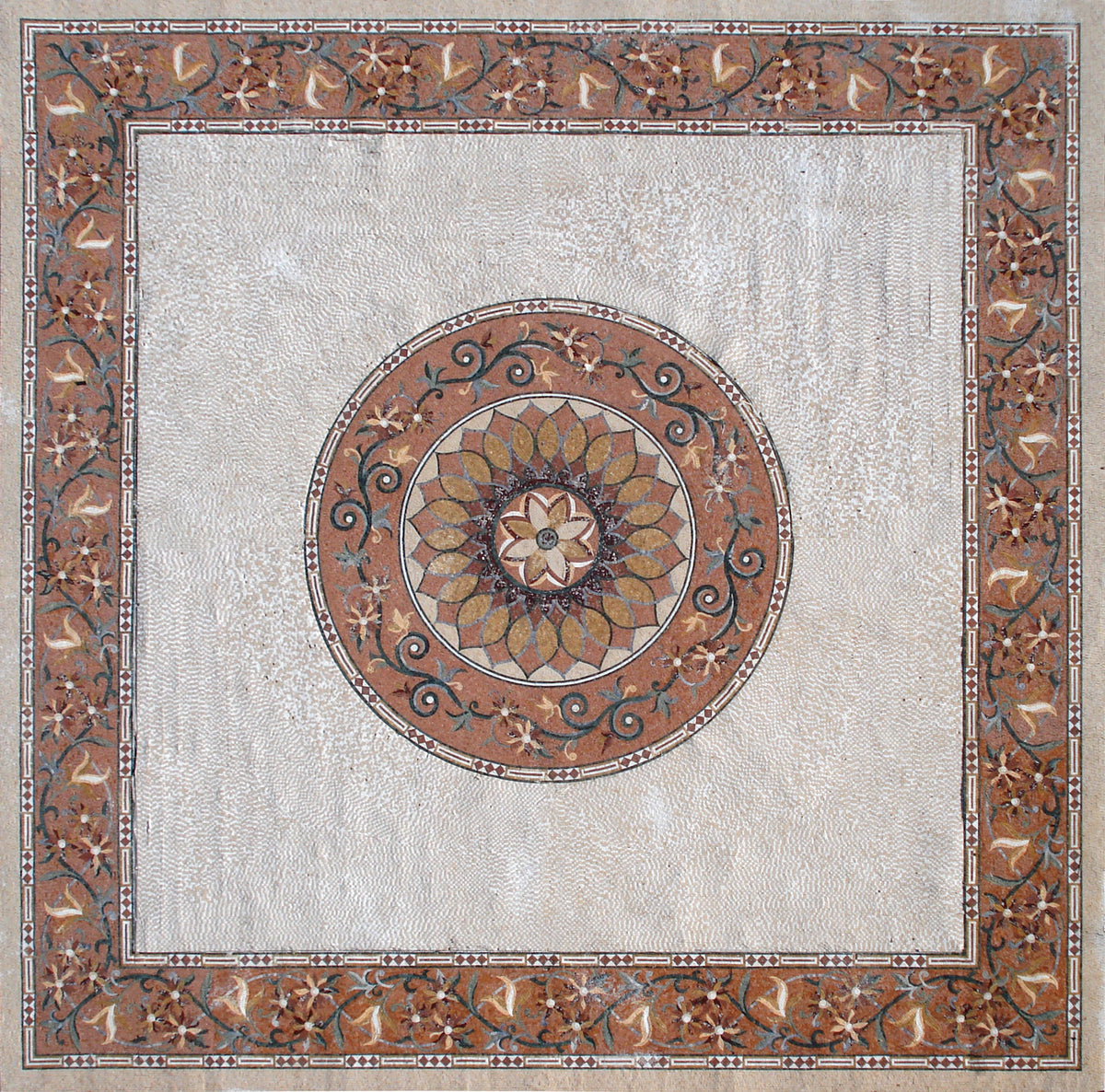 Handmade Square Medallion Stone Rug: Modern Mosaic Carpet