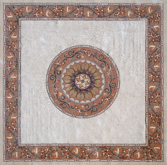 Handmade Square Medallion Stone Rug: Modern Mosaic Carpet