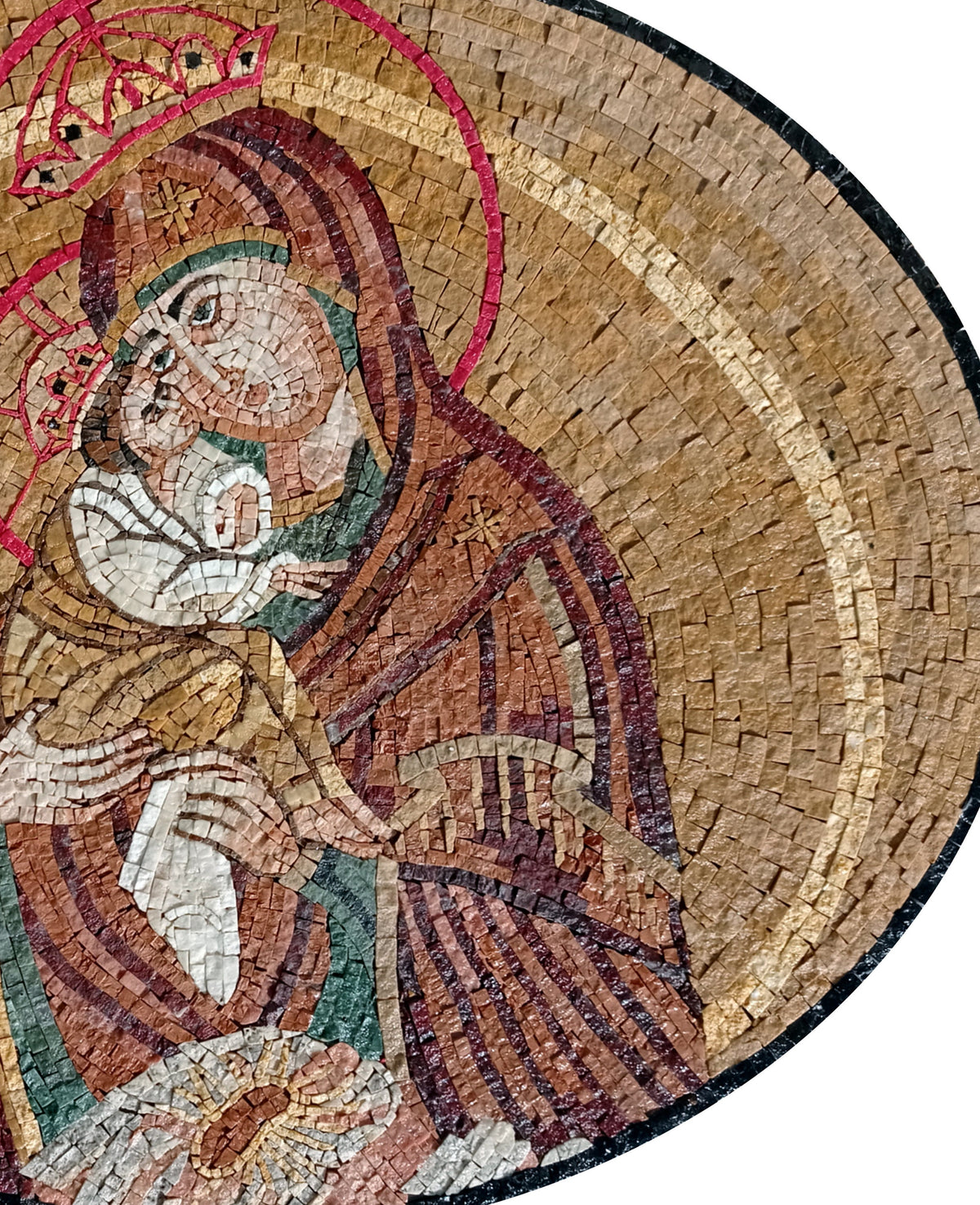 Handmade Jesus and Virgin Mary Mosaic Art: Religious Tile Mural (36” x 30”)