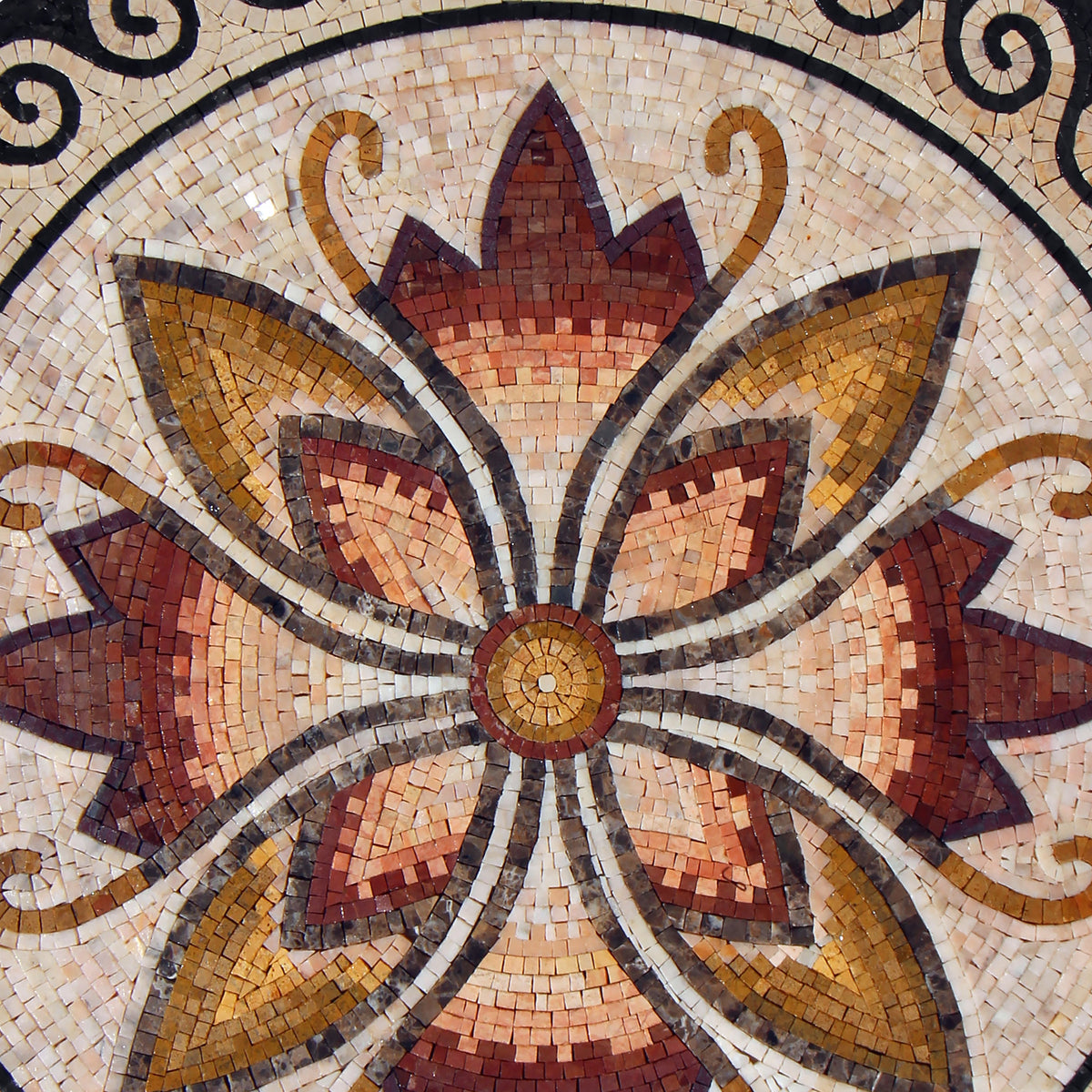 Fiery Flower with A Greek Wave Border Mosaic Medallion - Customization available