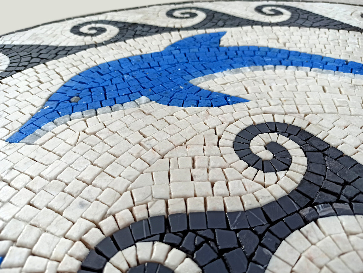 Ocean Symphony - 36" Handmade Dolphin Pattern Mosaic Medallion Art Tile Décor - Customization available