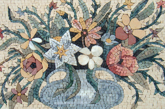 32" Handmade Marble Multiple Color Floral Mosaic Stone Art For Home interior Wall Décor