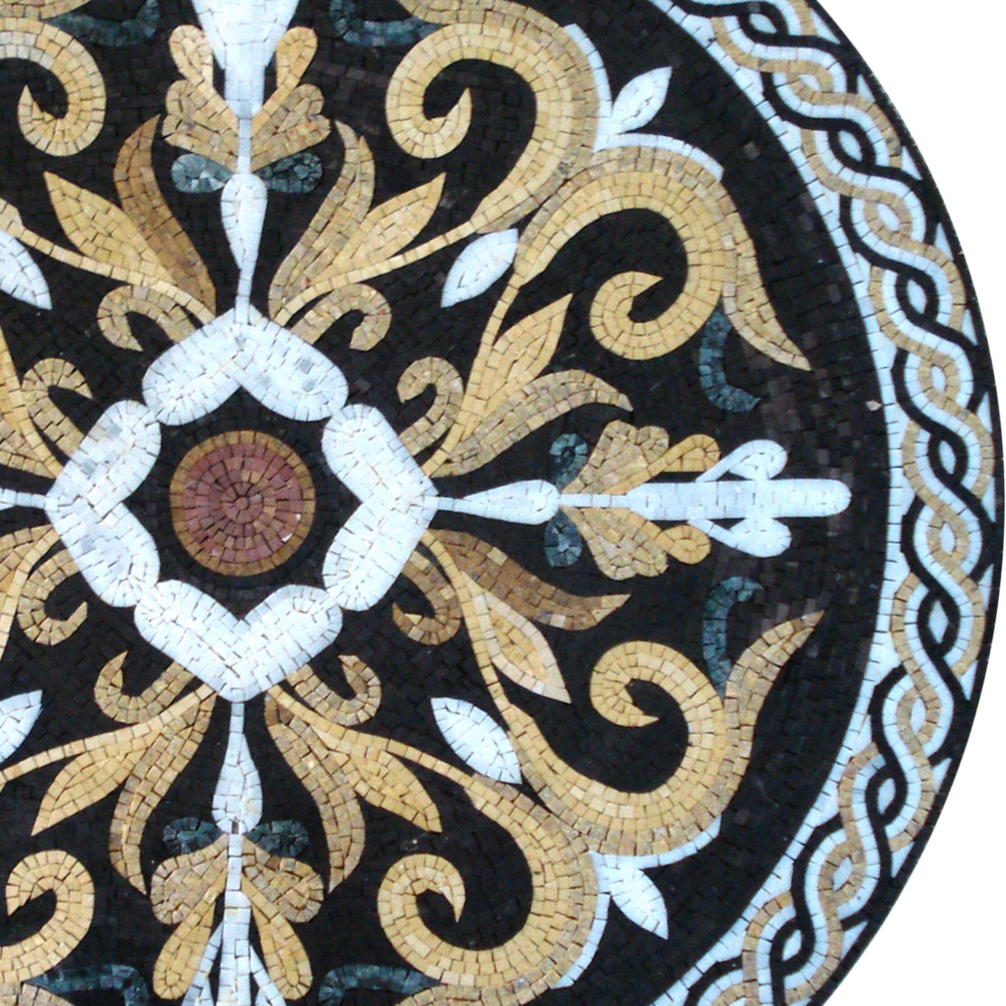 Captivating Fiery Flower with Greek Wave Border Mosaic Medallion - Customization available