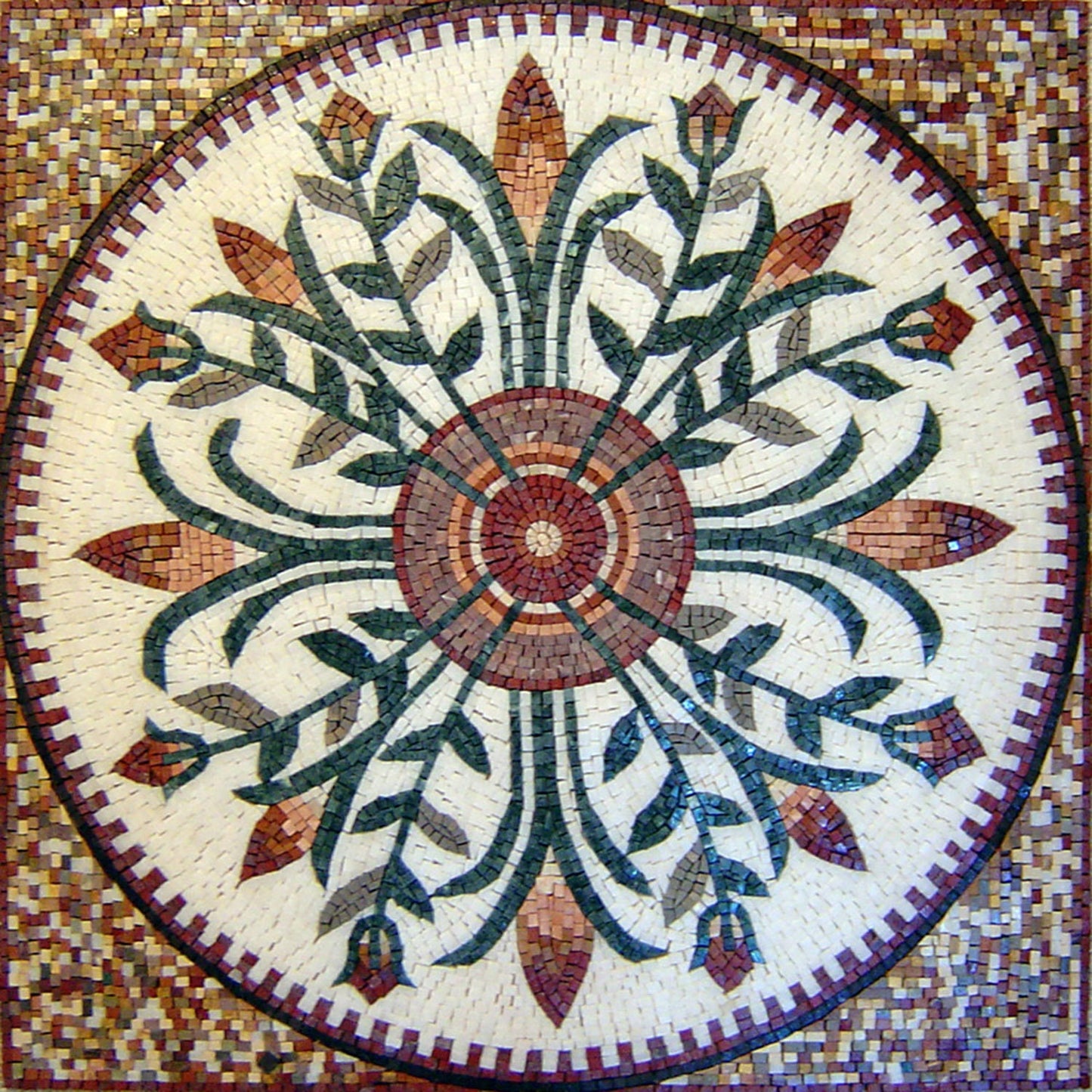 Botanical Marble Mosaic Floor Tile: 40" Floral Medallion