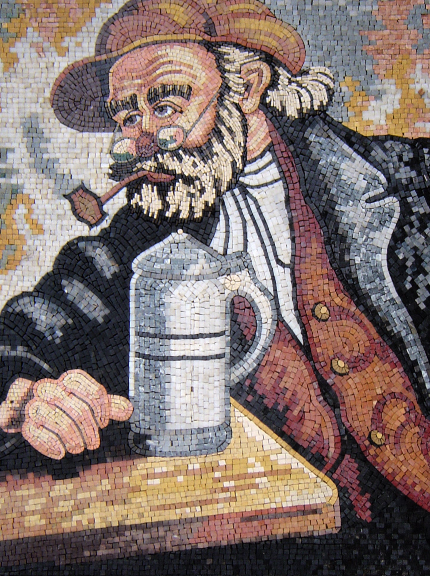 SELURTIS MOSAIC TILES | G. Selurtis Man Smoking Pipe Art Mosaic Murals For Living Room Walls | Tiles For Interior And Outdoor Walls Decor