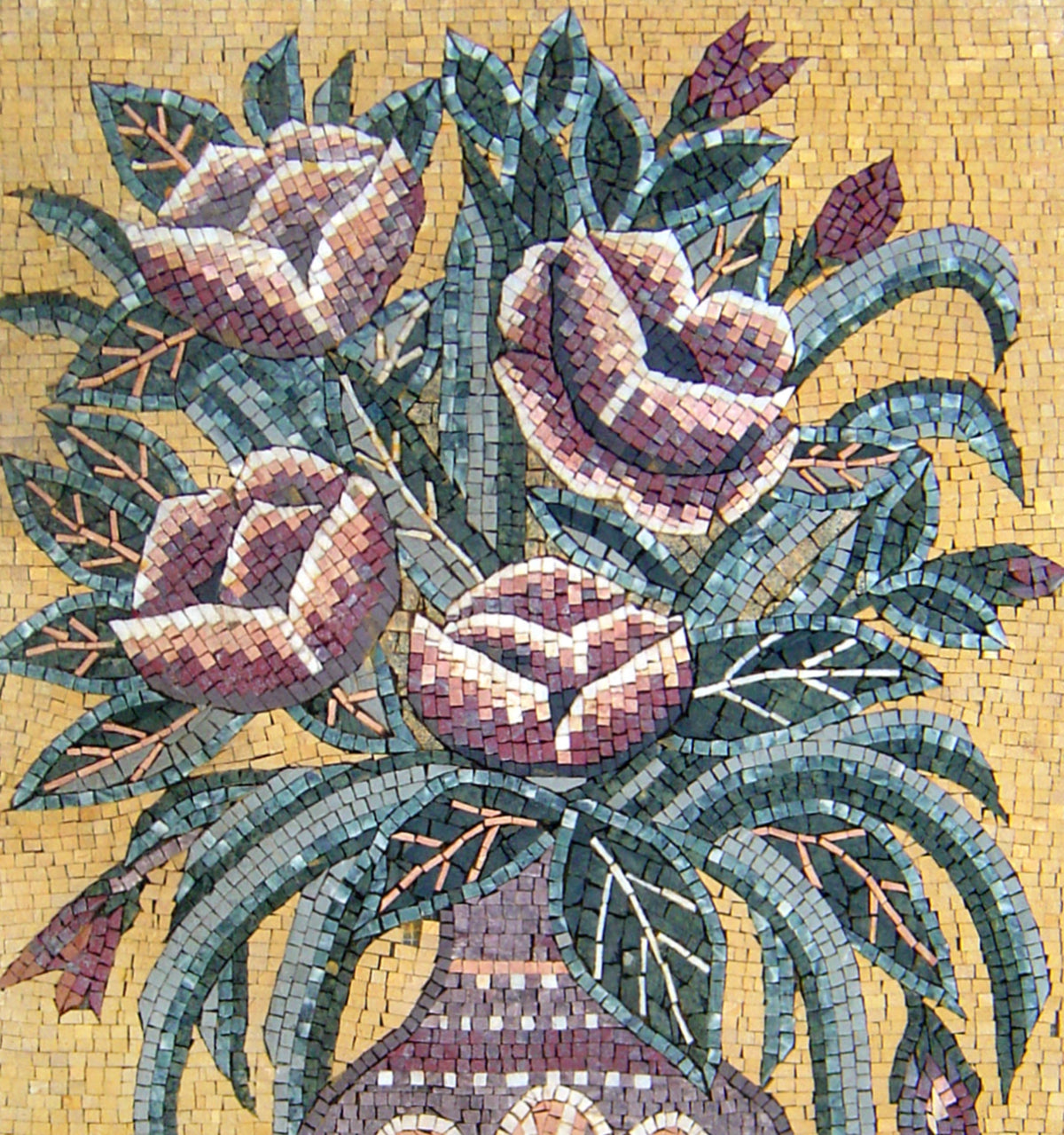 36" Handmade Marble Mosaic Flower Rose  | Natural Mosaic Stone Art For Wall Décor