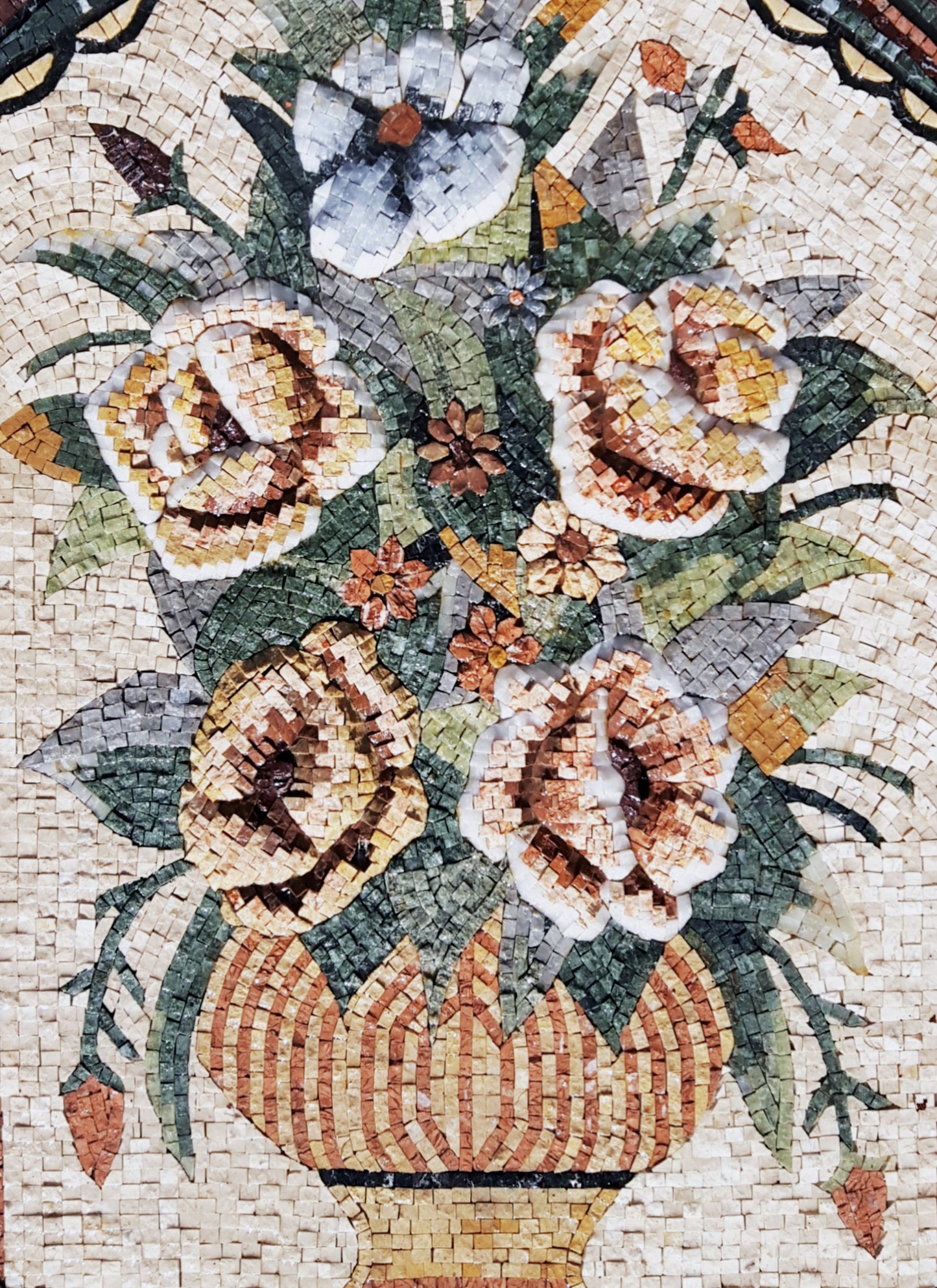 Handmade Marble Mosaic Flower Vase Wall Art Decor (44” x 30")