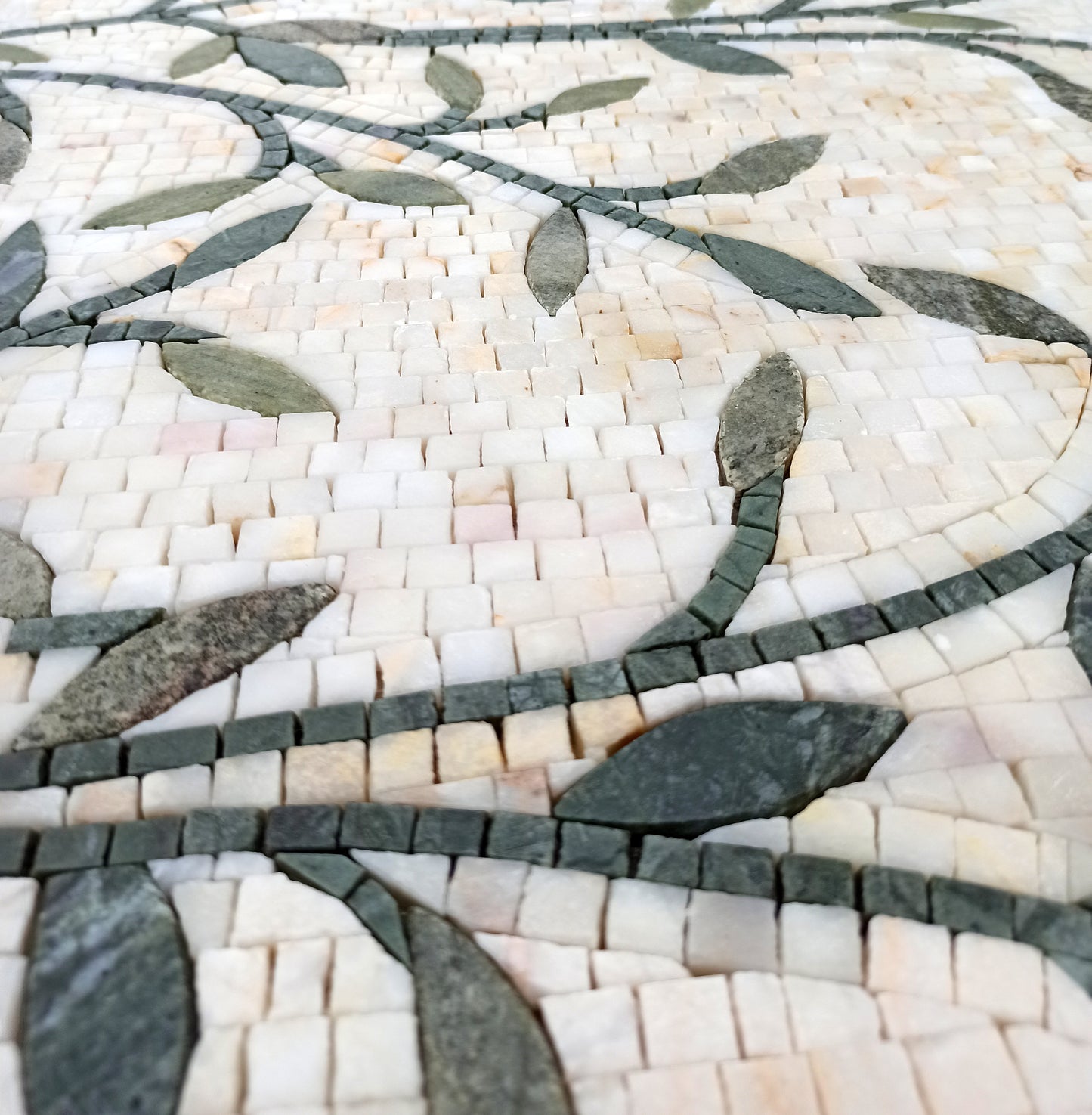 Handmade Marble Mosaic Art: Floral Leaves Wall Decor (56” x 18")