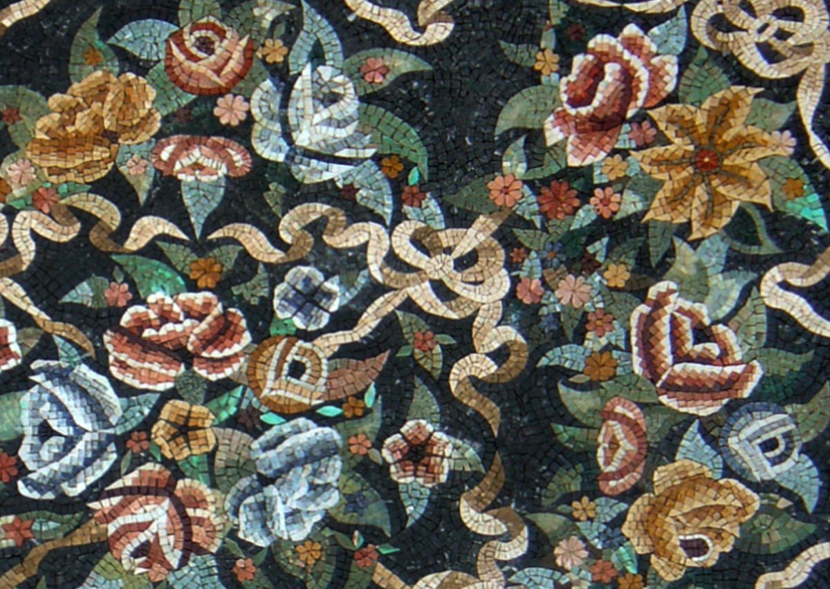 Handmade Floral Mosaic Rug: Natural Stone Art Carpet (80” x 60")
