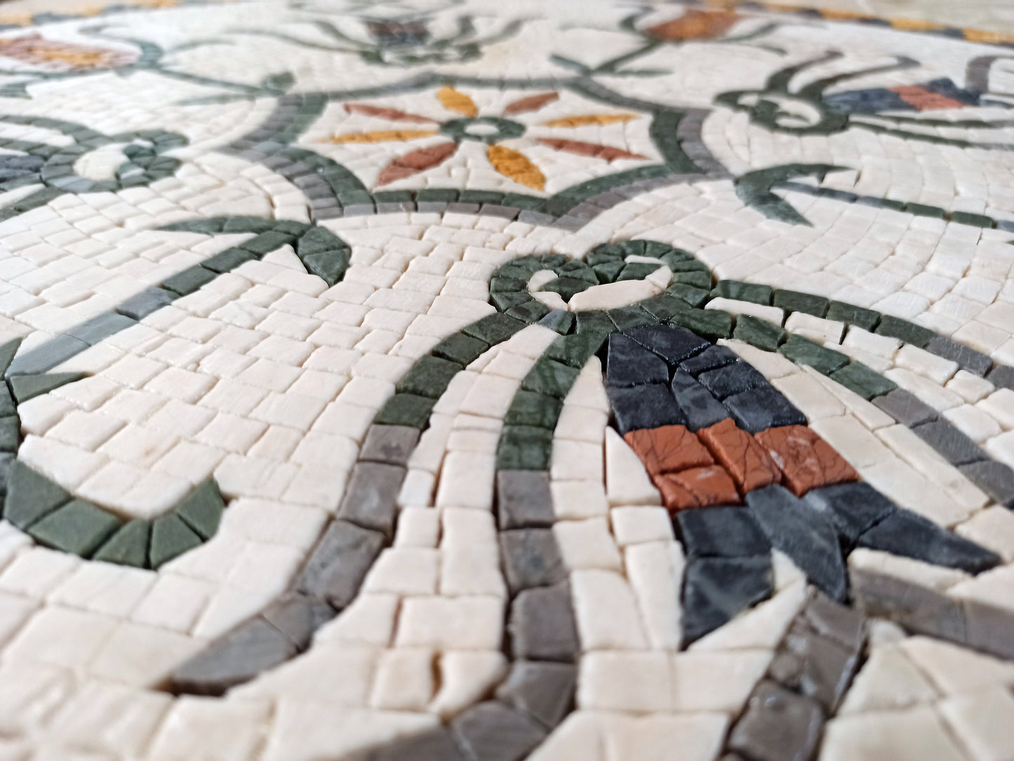 Handmade Floral Marble Mosaic Medallion - 32 Inch Art Tile Decor
