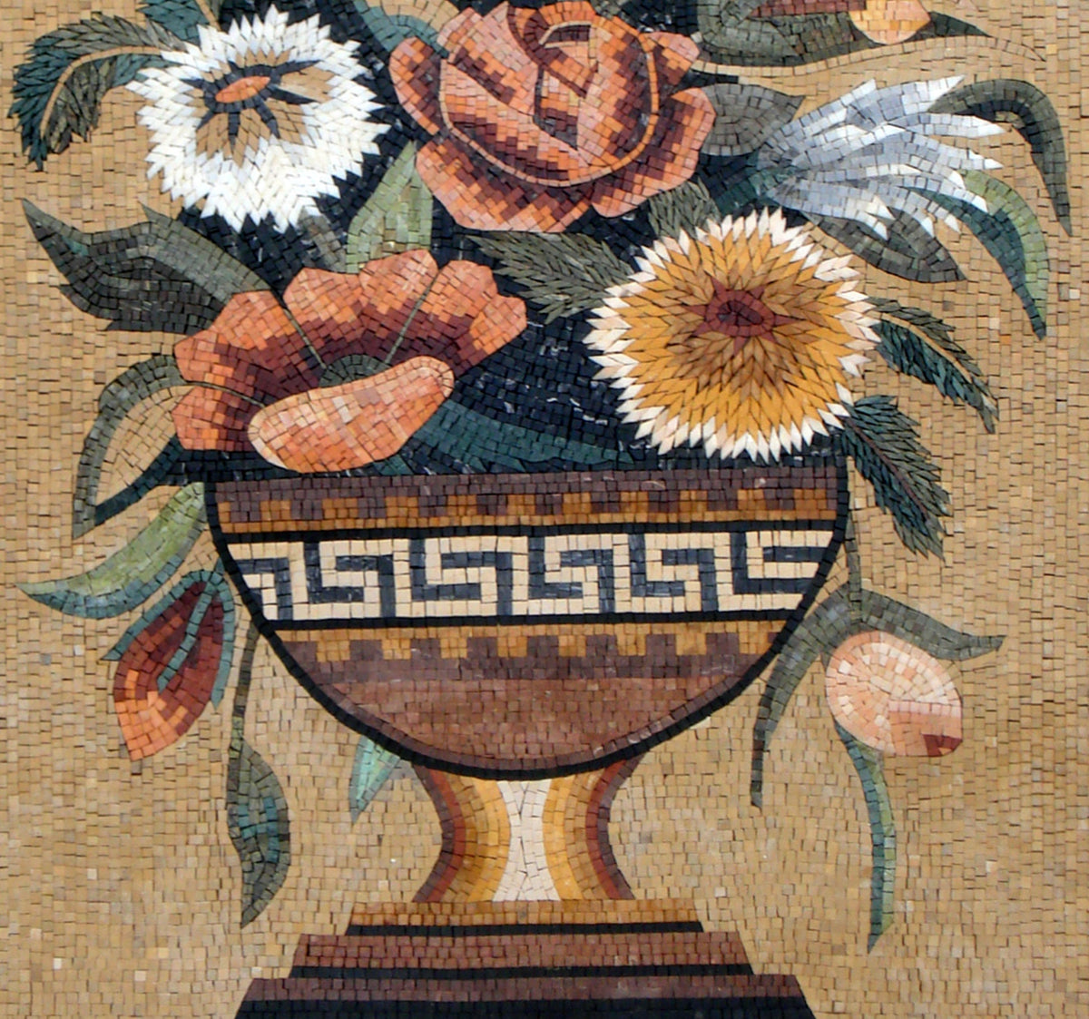 Handmade Marble Mosaic Flower Vase Wall Art: 60” x 40”