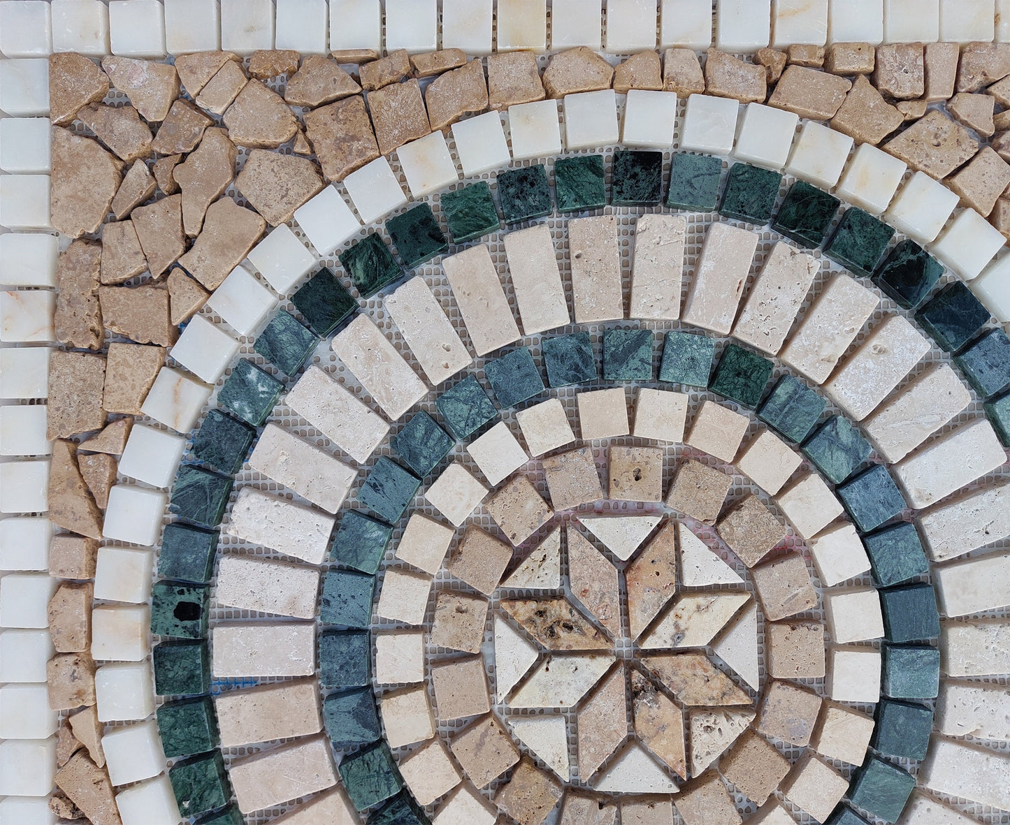 Handmade Marble Mosaic Medallion Art: Square Garden Decor (24x24)