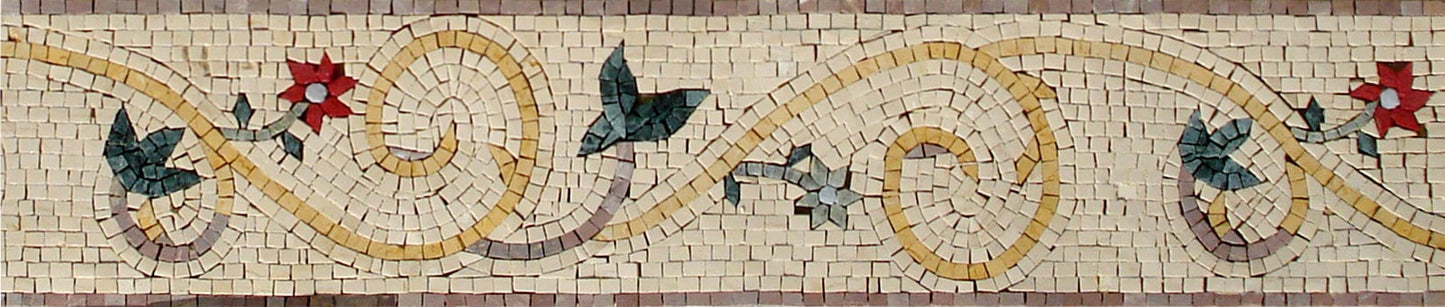 Floral Mosaic Border Tile: Botanical Wall Decor (40x6")