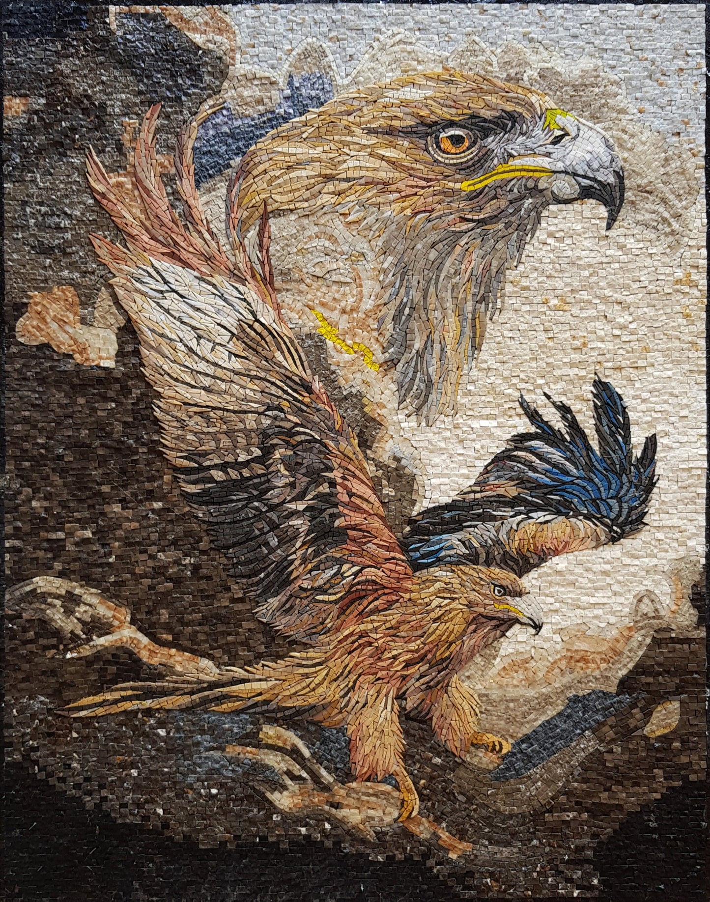 Eagle Mosaic Tile Art: Natural Stone Bird Wall Decor (44” x 36”)