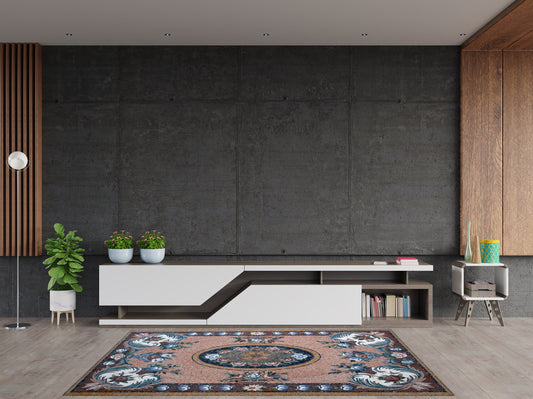 Floral Mosaic Rug: Handmade Natural Stone Carpet