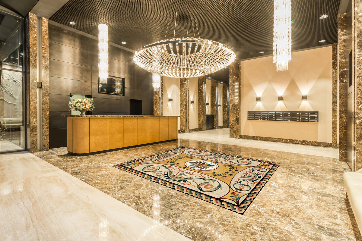 Handmade Marble Mosaic Rug: Floral Stone Tile Floor Covering