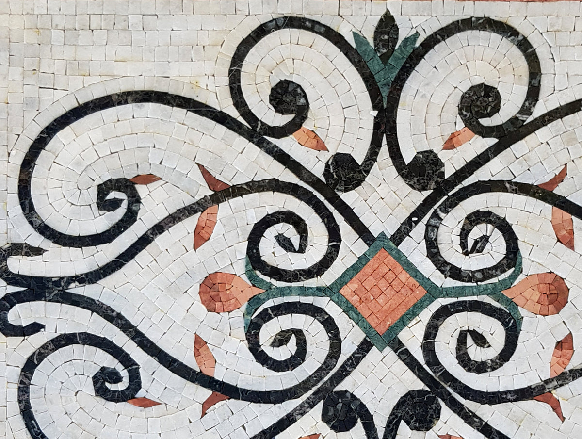 Handmade Floral Marble Mosaic Backsplash - 24” x 18”