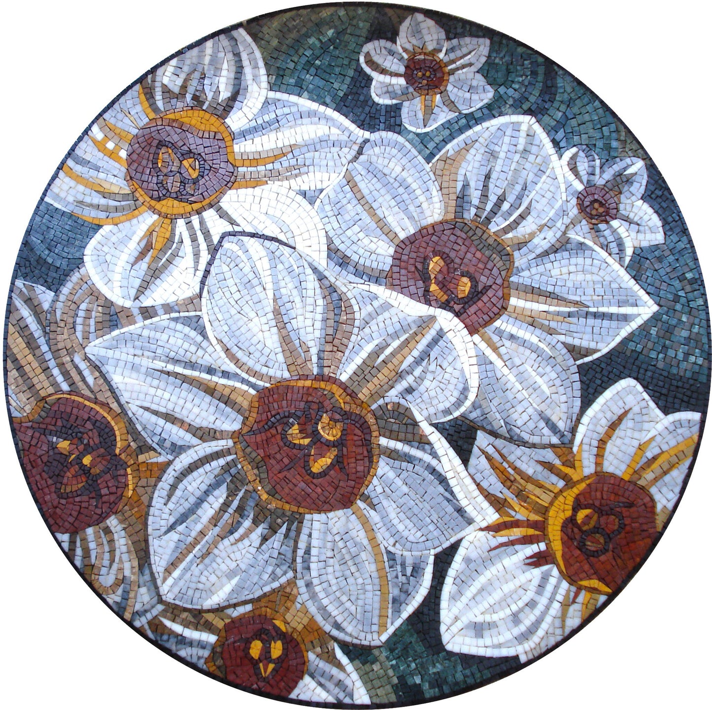 Handmade Marble Mosaic Medallion: Flowers Vine Art, 40" Wall/Kitchen Decor