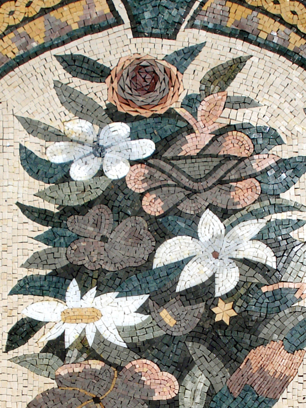 Handmade Marble Mosaic Flower Vase Wall Art: 48" Natural Stone Decor