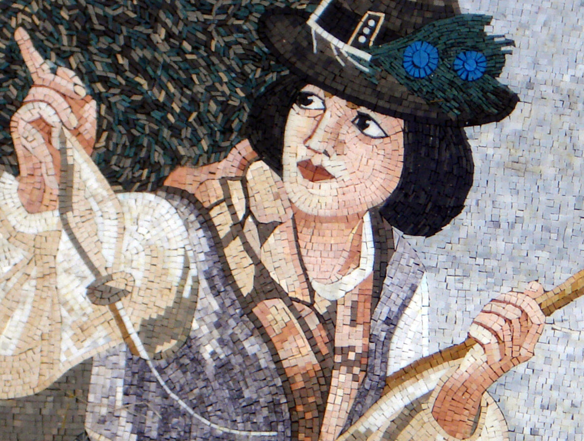 Handmade Marble Mosaic Tile: Architect Woman Art, Backsplash Wall Decor (52” x 32”)