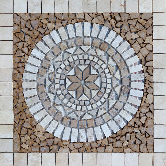 Handmade Marble Mosaic Medallion: Natural Stone Tropical Art (24” x 24”)