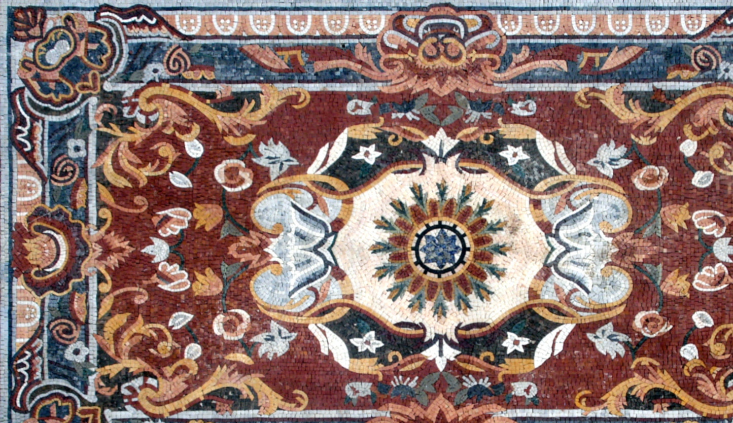 Handmade Flower Art Tile Rug: Marble Mosaic Carpet (80” x 48")