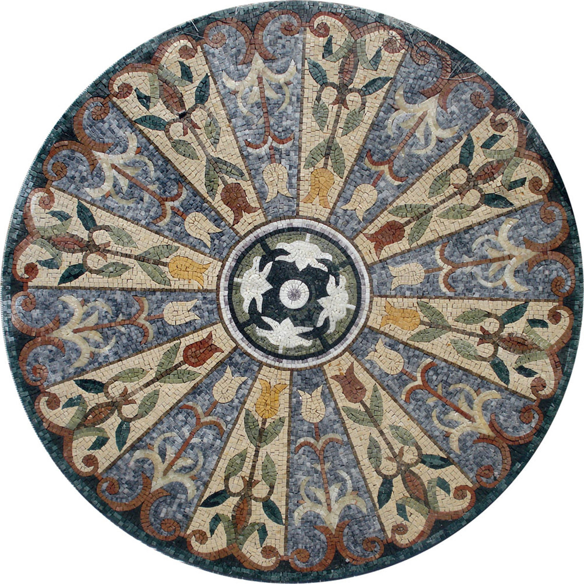 Floral Marble Mosaic Medallion - 40-Inch Handmade Art Tile