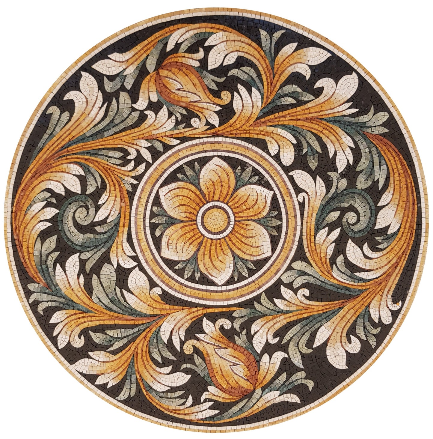 Floral Elegance - Handcrafted Round Mosaic Medallion Art Tile - Customization available