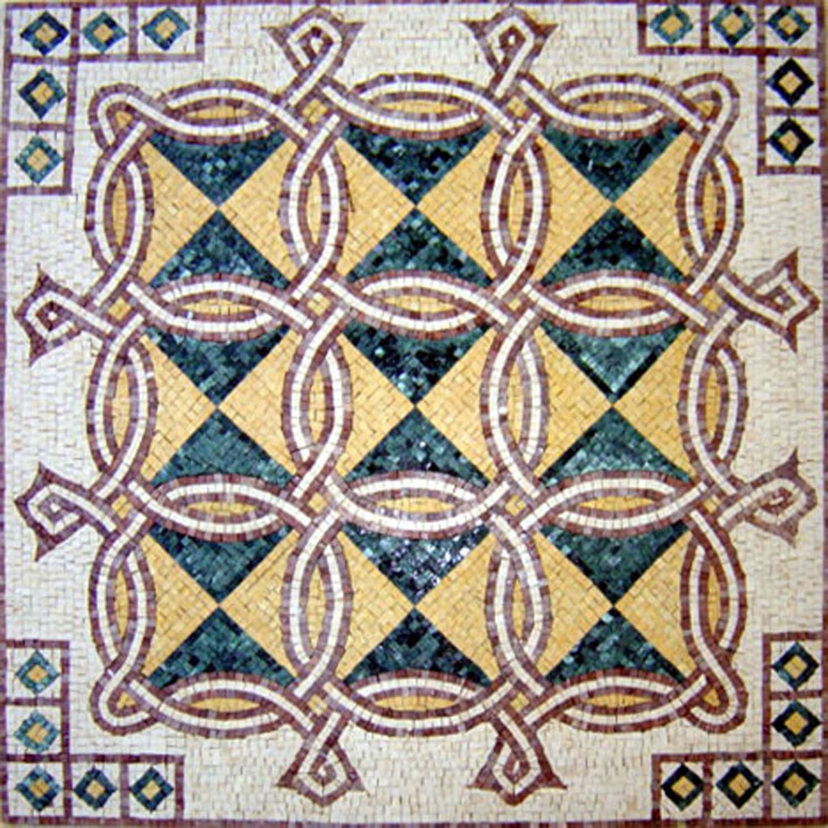 40" Geometric Marble Mosaic Floor Tile: Inlay Artwork