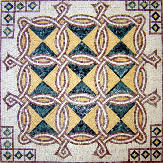 40" Geometric Marble Mosaic Floor Tile: Inlay Artwork