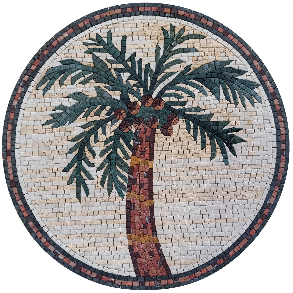 Tropical Tranquility - 24-Inch Handmade Coconut Tree Decorative Medallion - Marble Mosaic Art Tile - Customization available