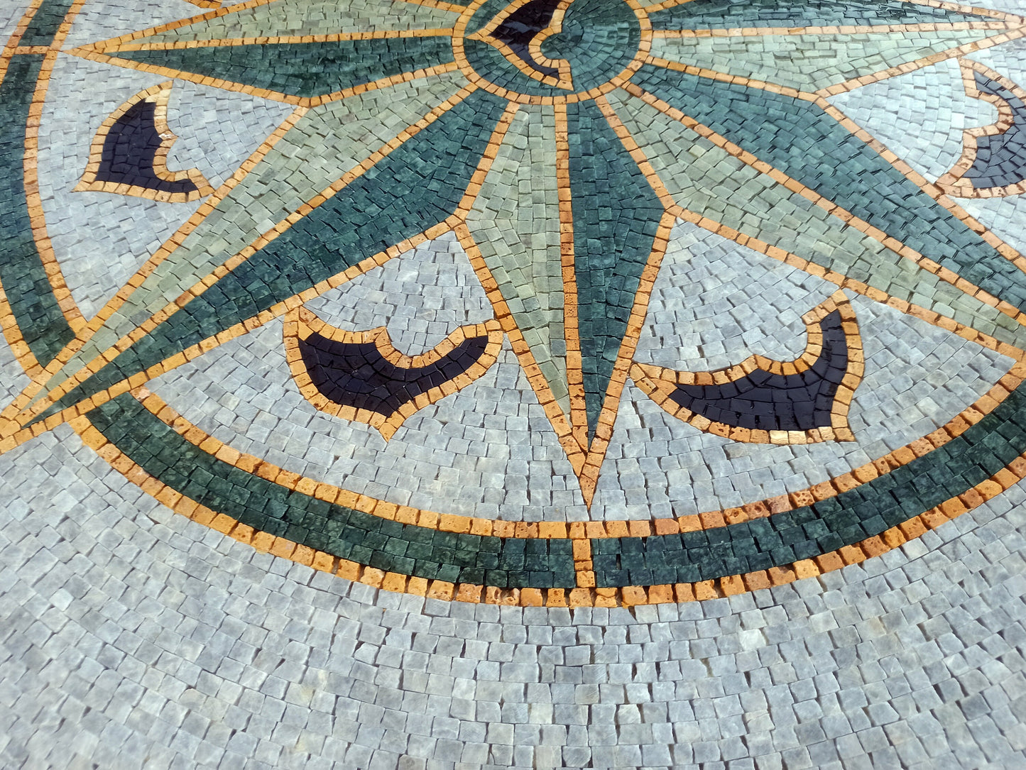 Handmade Marble Compass Mosaic Tile: Wind Rose Medallion (32" Diameter)