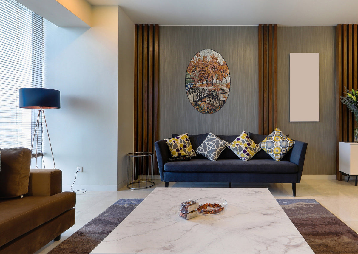 Handmade Marble Mosaic Mural: Bridge Botanical View (40” x 28”)
