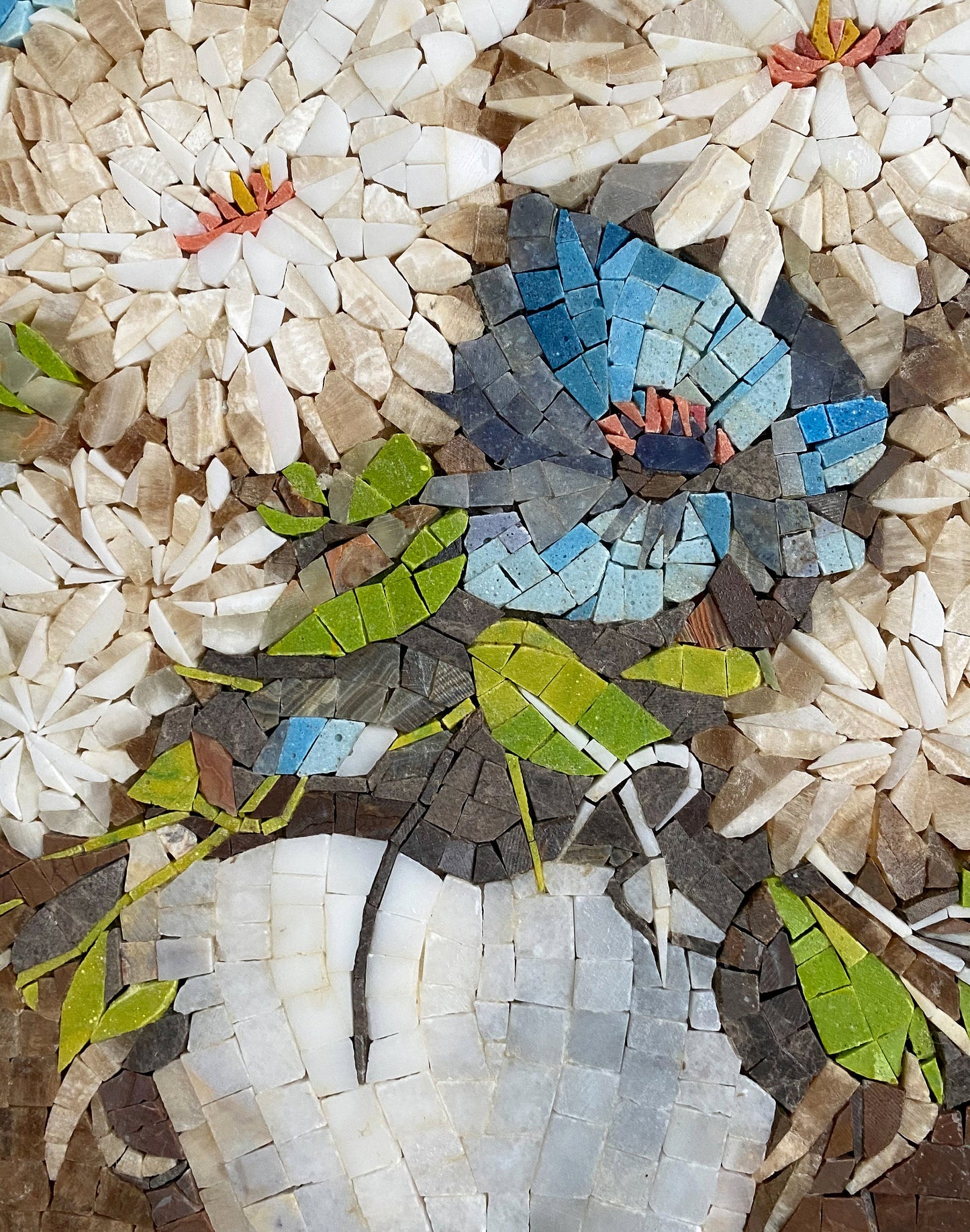Handmade Floral Mosaic Wall Art: Chrysanthemums & Anemones (30” x 24”)