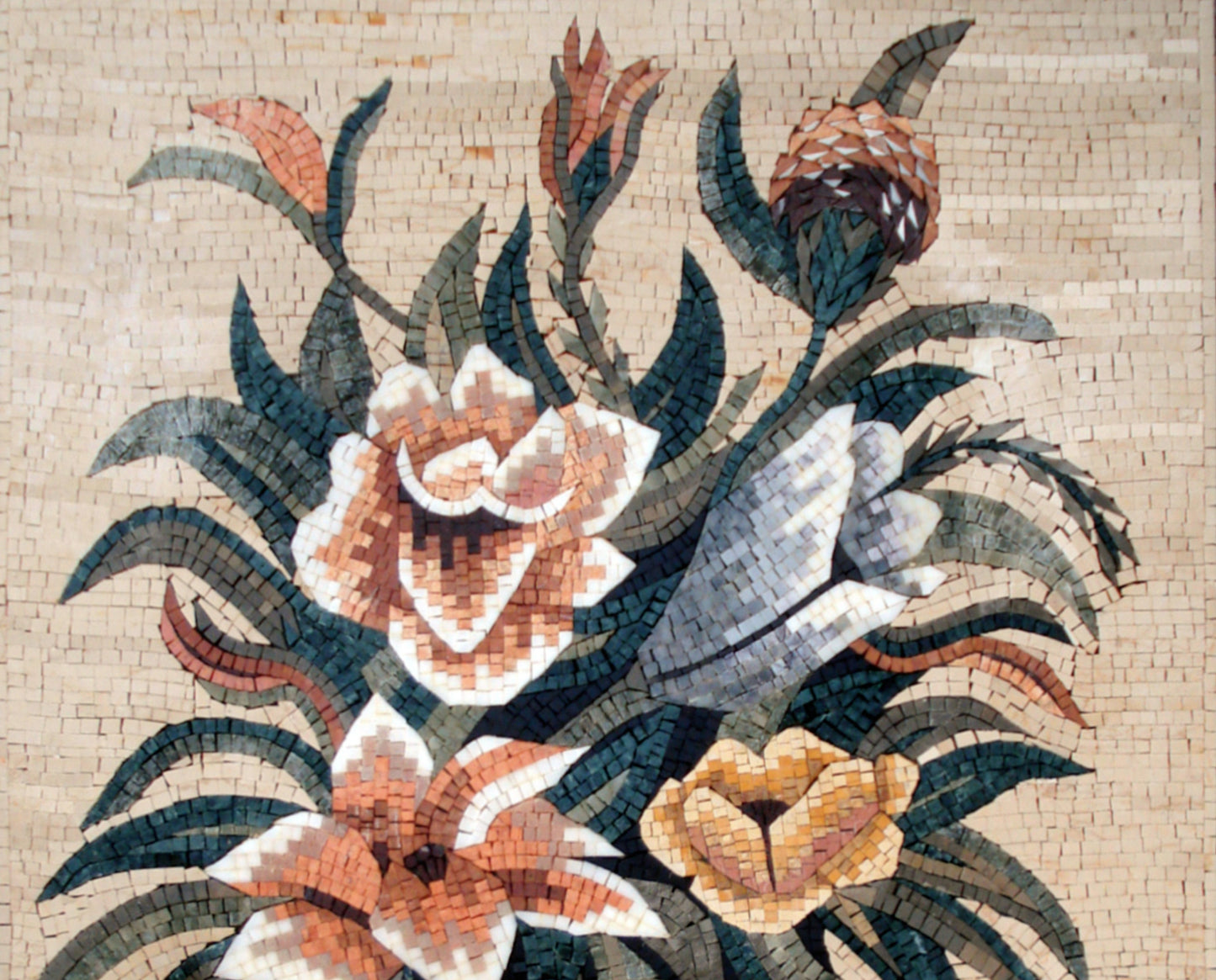 Handmade Marble Mosaic Art: Floral Bouquet in Vase