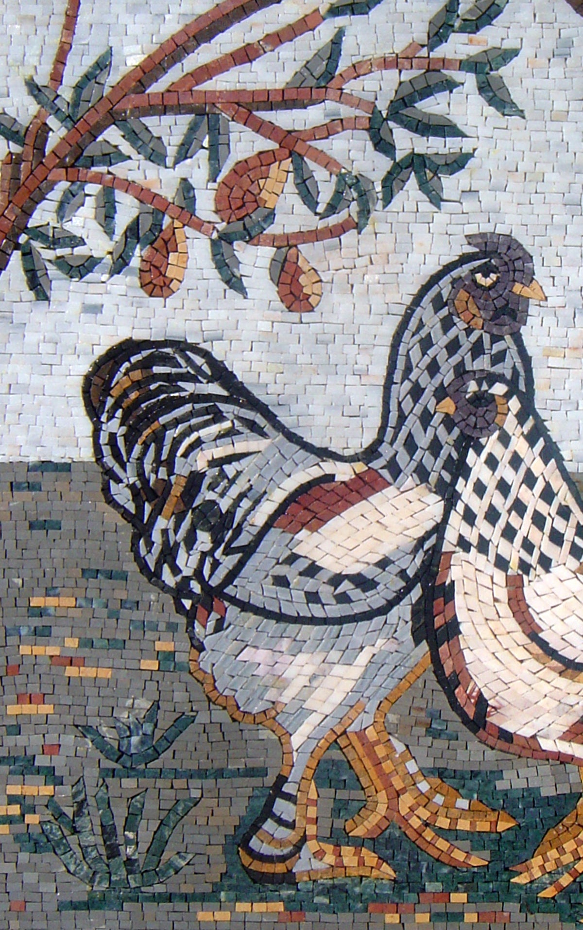 Handmade Rooster and Hen Mosaic Tile Art: Farmhouse Kitchen Decor (28x28)