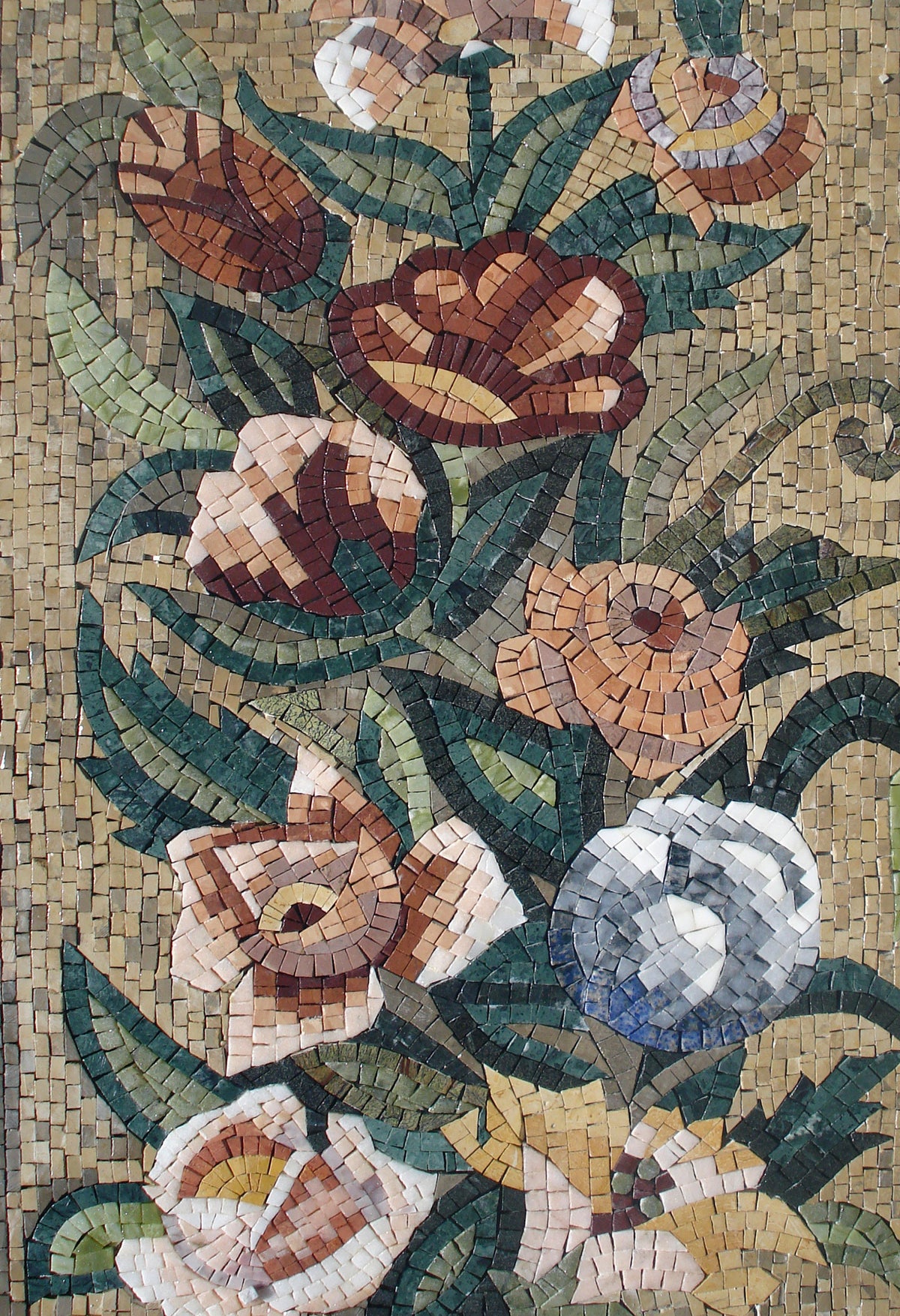 Handmade Marble Mosaic: Floral Bouquet in Vase, 40" Wall Art
