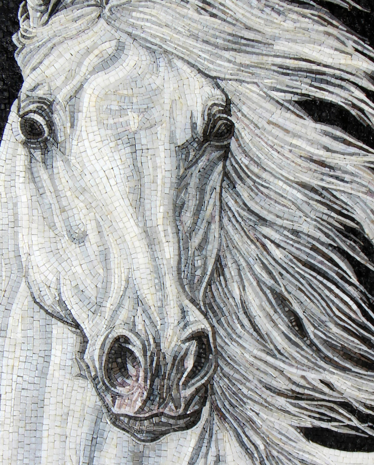 Handmade Marble Mosaic Horse Portrait Mural - Wall Art Decor