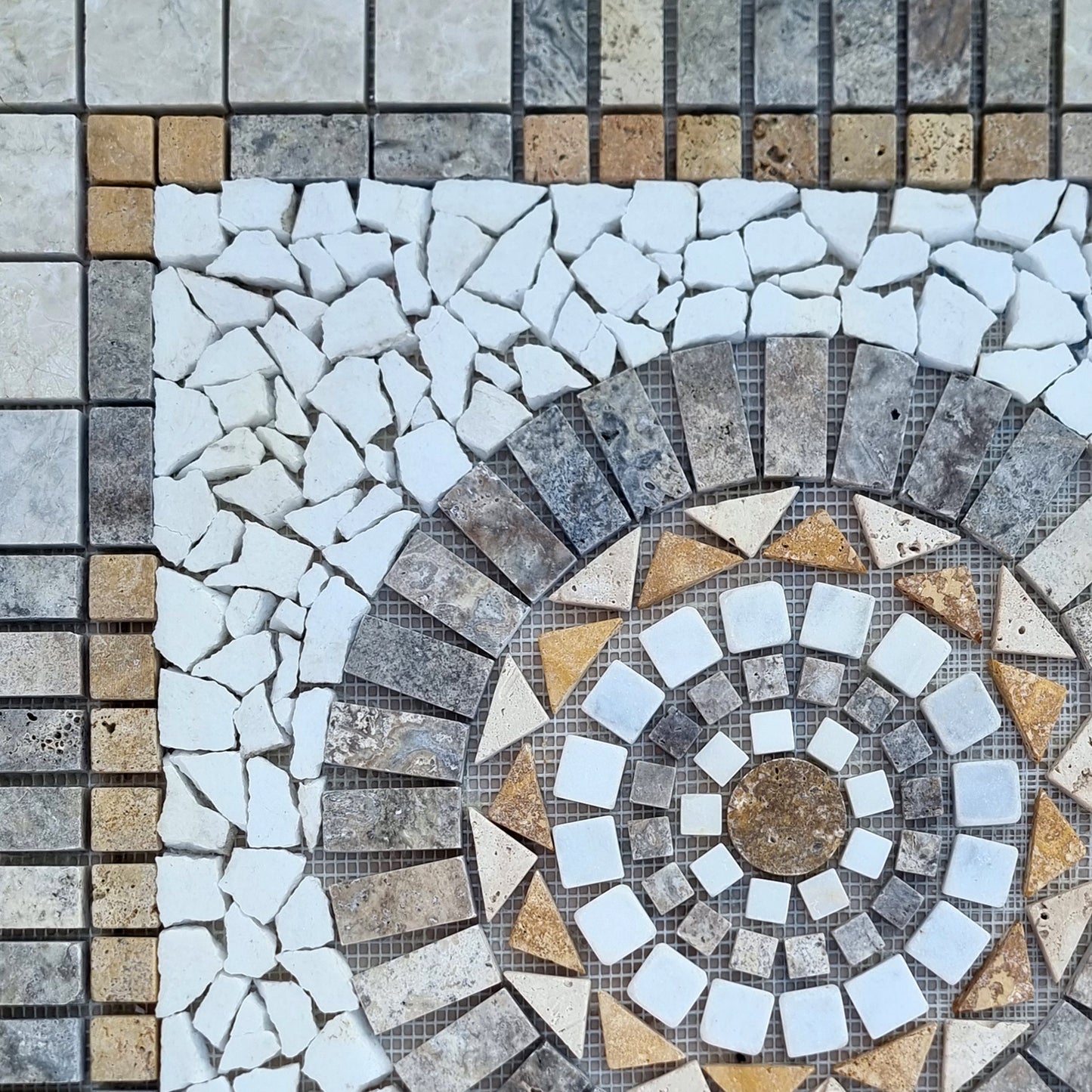 Handmade Natural Stone Mosaic Medallion: Tropical Art Tile (24"x24")