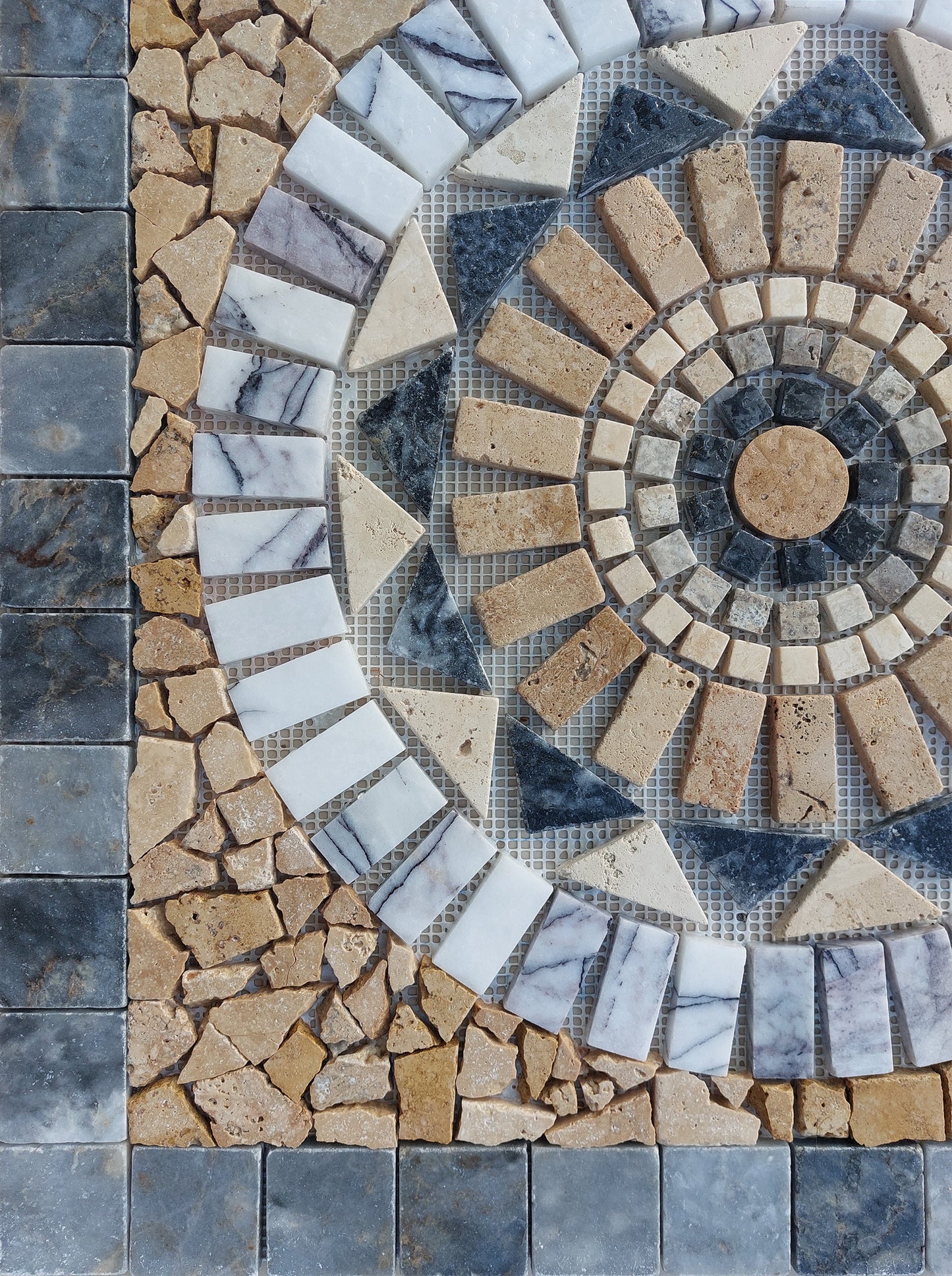 Handmade Marble Medallion Mosaic Art: Tropical Home Decor (24x24)