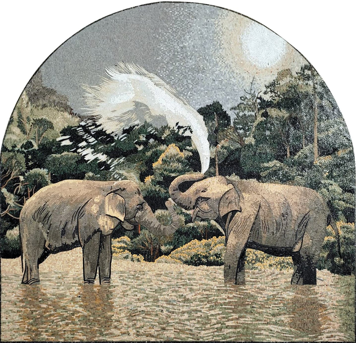Handmade Elephant Mosaic Tile Art: Jungle Animal Wall Decor (84” x 80")