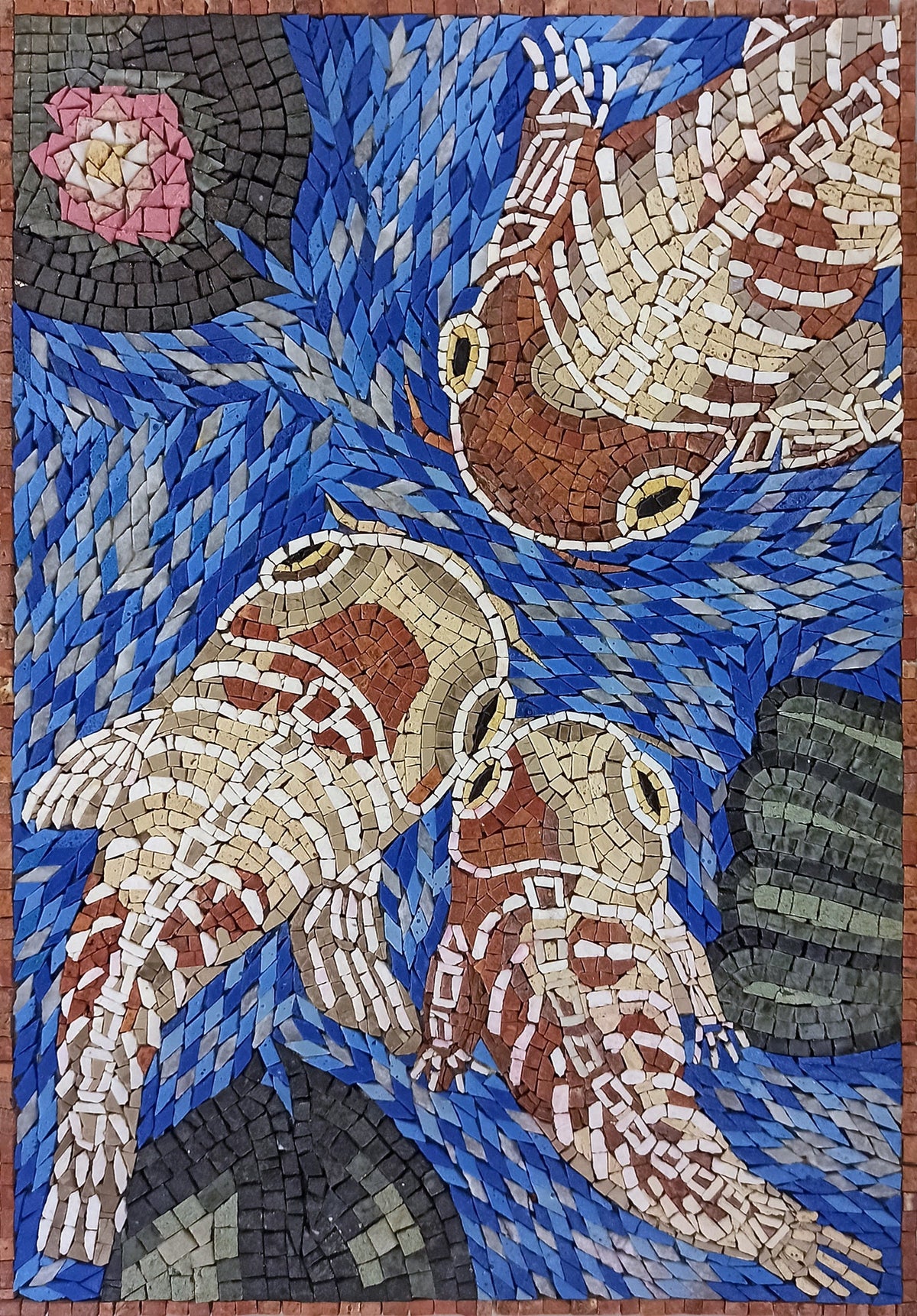 Koi Fish Mosaic Tile Art: Handmade Stone Wall Decor (32x20)