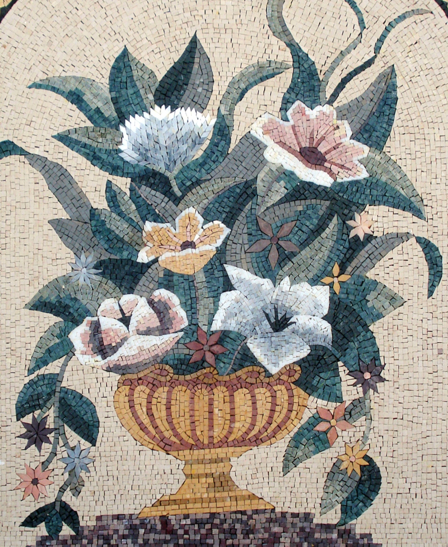 Handmade Marble Mosaic: Flower Vase Wall Art (48"x40")
