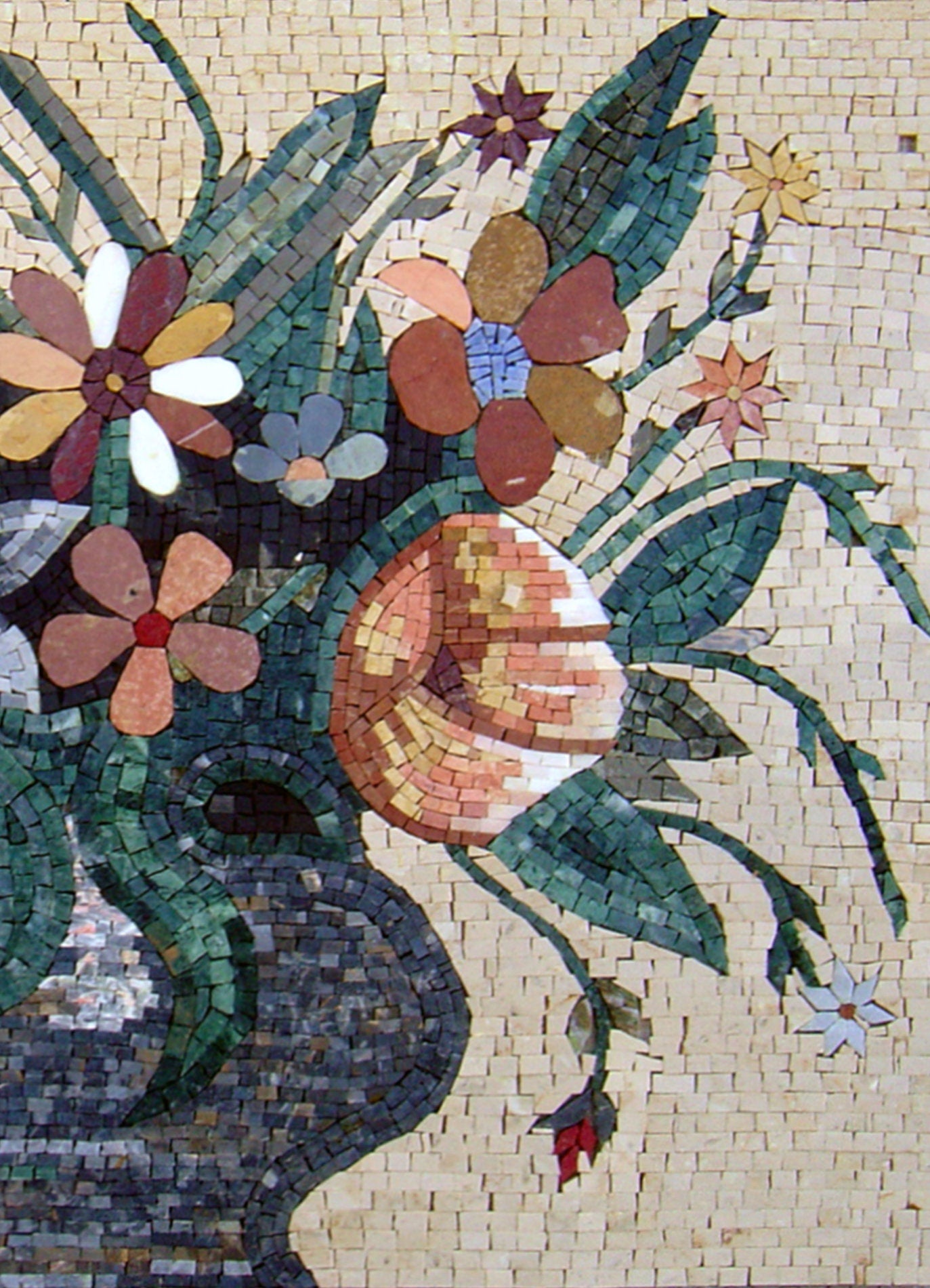 Handmade Marble Mosaic Flower Vase: Wall Art Decor (32"x22")