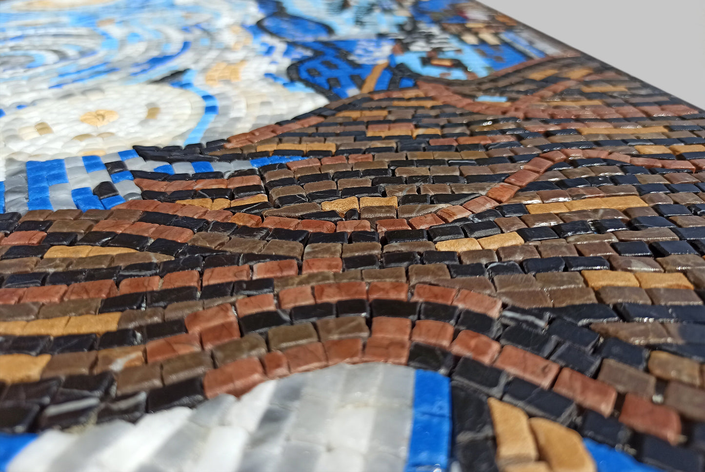 Van Gogh Starry Night Mosaic Art Tile: Handmade Marble Medallion (30” x 20”)