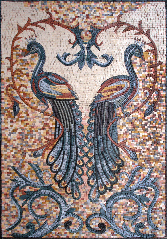 AN146 Bathroom Backsplash, Peacocks Mosaic Art