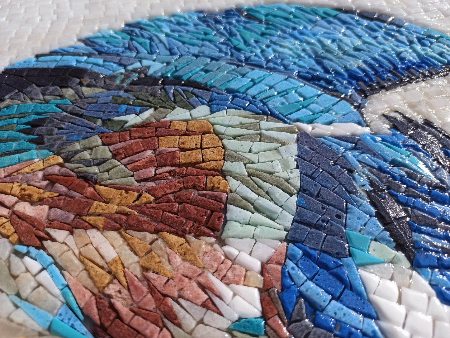 Handmade Kingfisher Mosaic Tile Art: Bird Wall Decor (32")