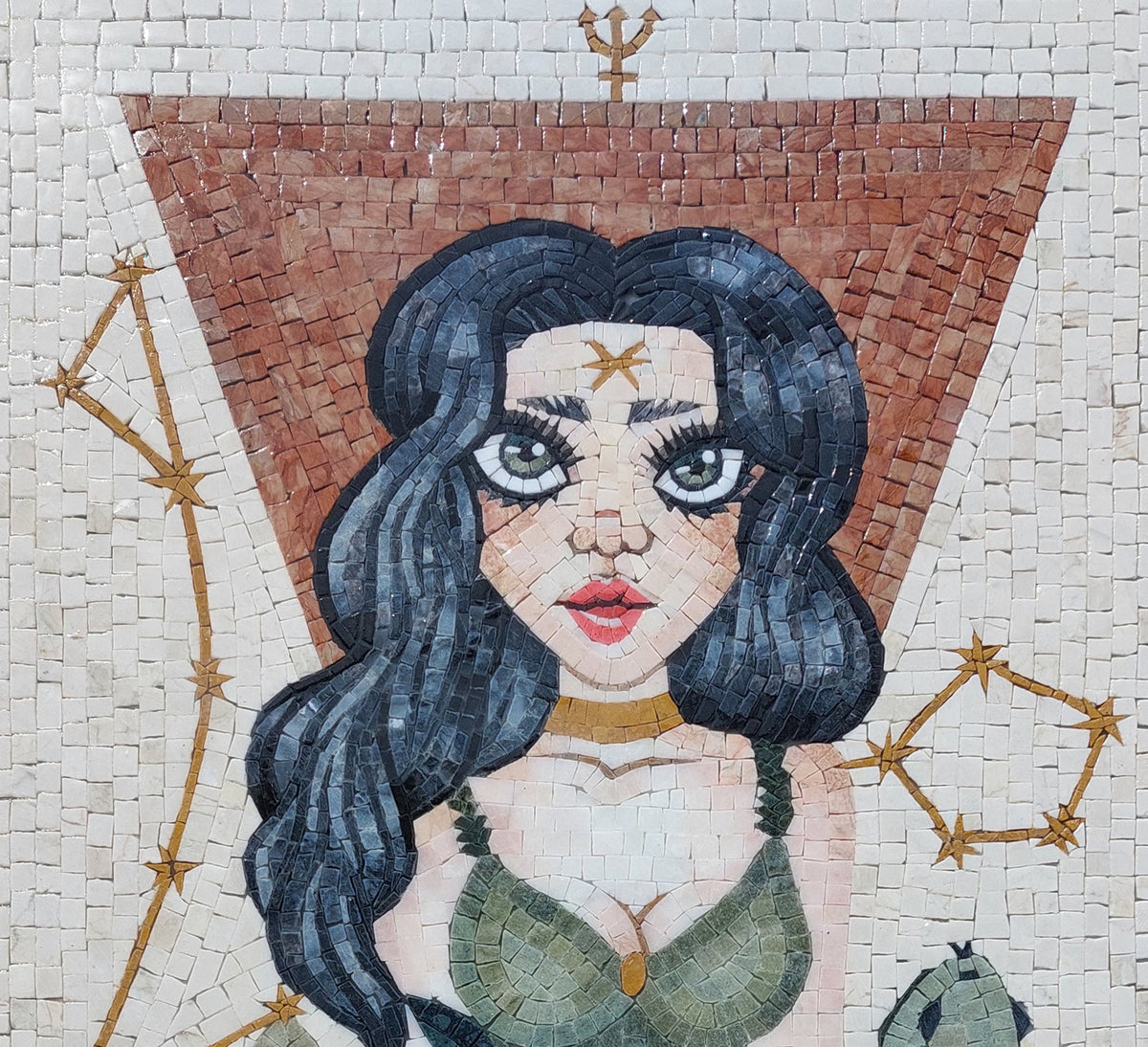 Pisces Zodiac Mosaic Tile Art: Handmade Marble Wall Decor