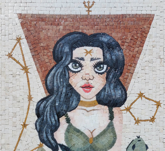 Pisces Zodiac Mosaic Tile Art: Handmade Marble Wall Decor